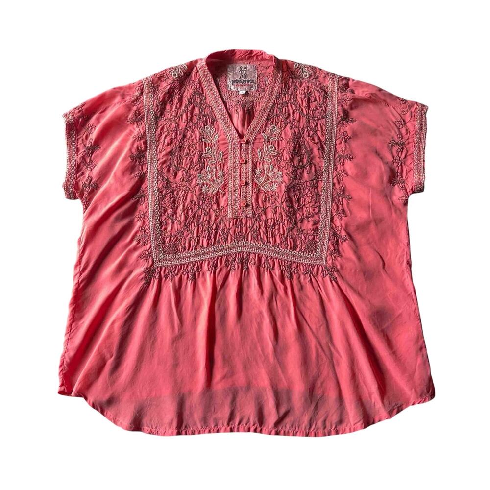 Pete and Greta by Johnny Was Embroidered Boho Blouse Peach Oversized Festival
